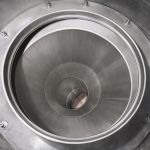 Clean interior of commercial kitchen upblast exhaust fan showing internal fan wheel and housing